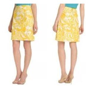 Kate Spade Skirt The Rules Yellow and White Swirl Pencil Skirt Sz 6
